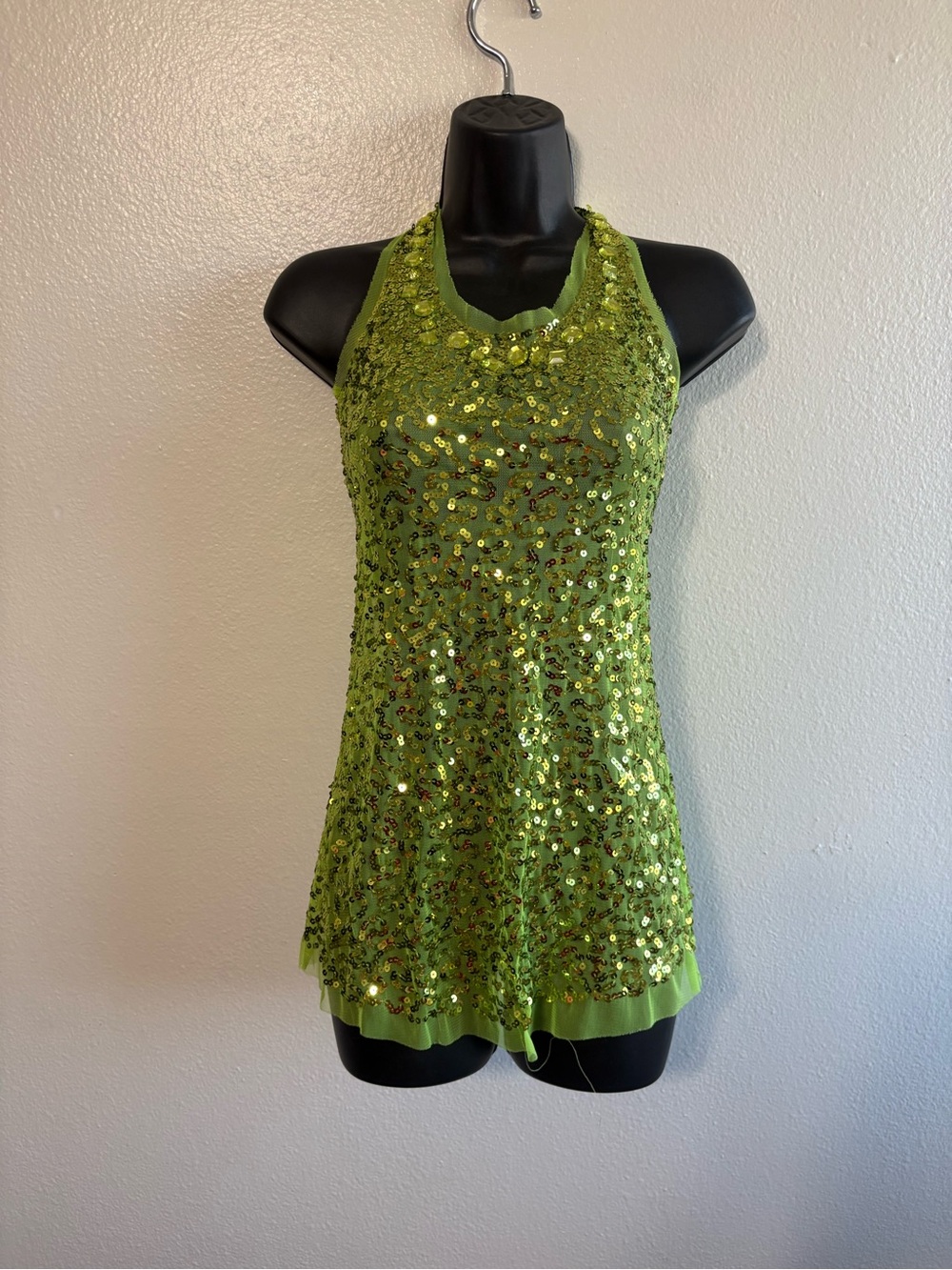 Vintage Y2K Deb Sm Green Sequin Tunic Tank Top Fairy Whimsigoth Party Tinkerbell
